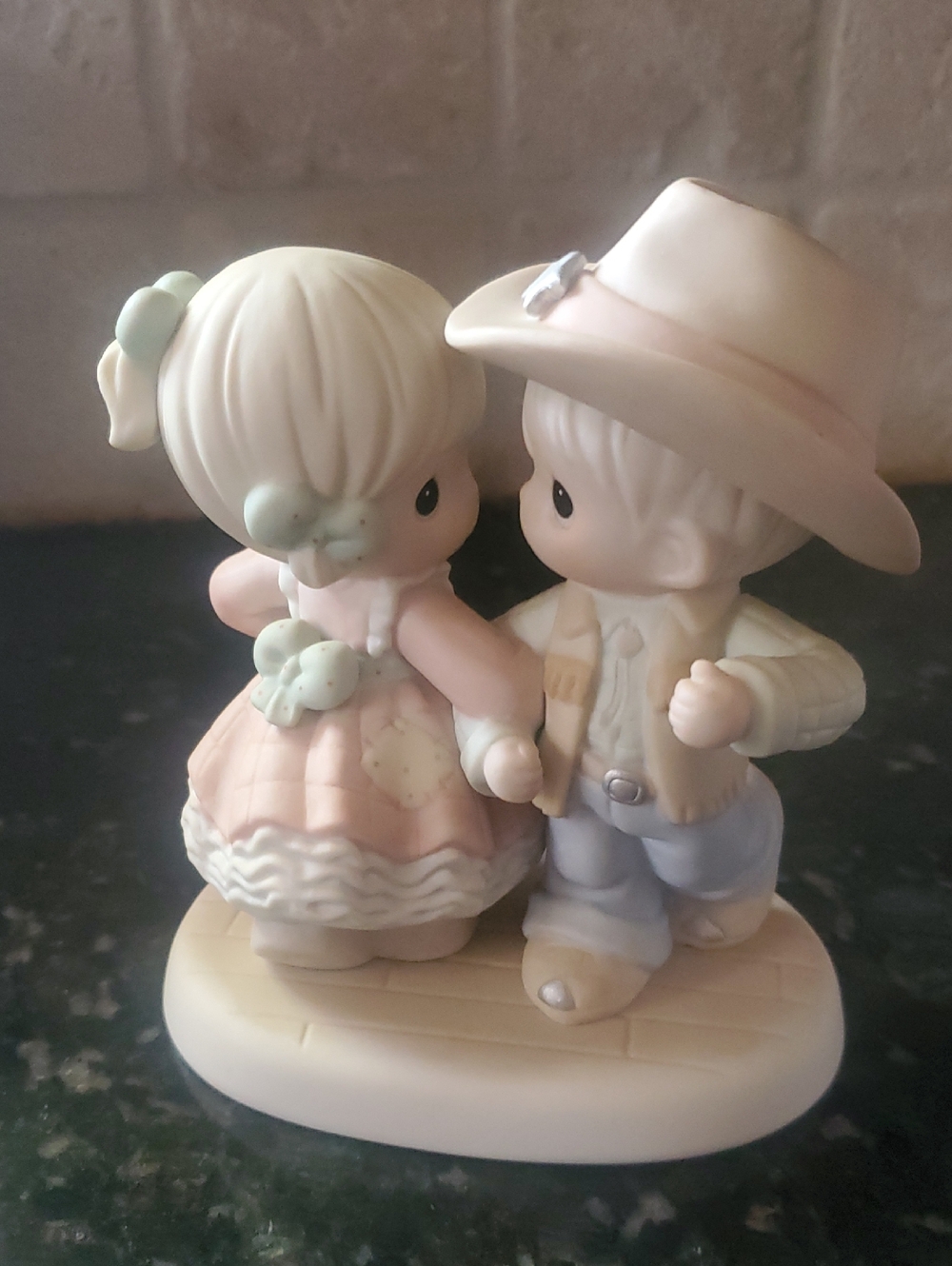 Precious Moments Porcelain Boy and Girl Figurine in Cream, Pink and Light Blue